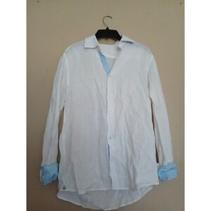 Tiki Napoli Shirt Medium 100 Linen Button Down Flip Cuff Preppy Resort Italy